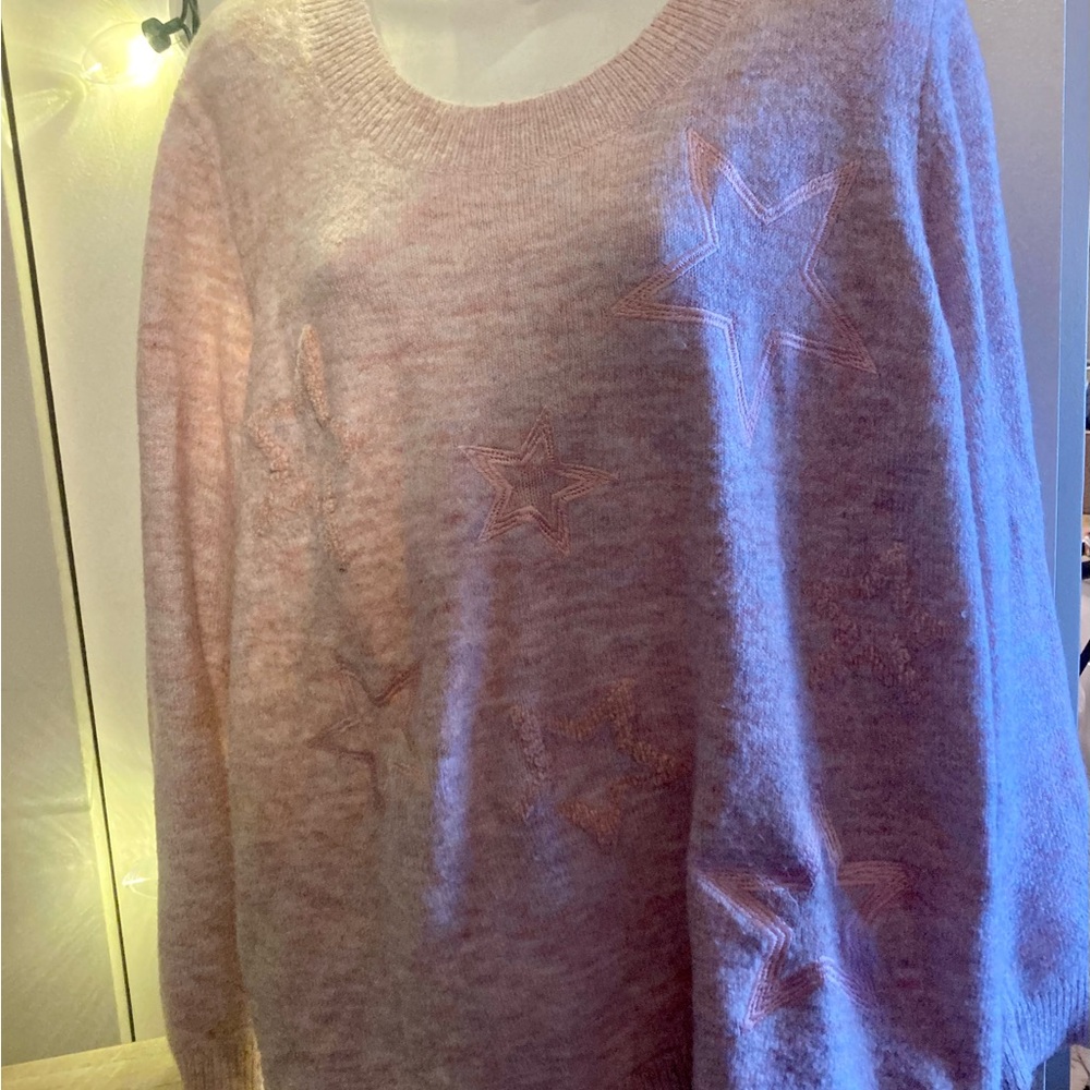 Women's Star Embroidered Crewneck Sweater in Soft Pink